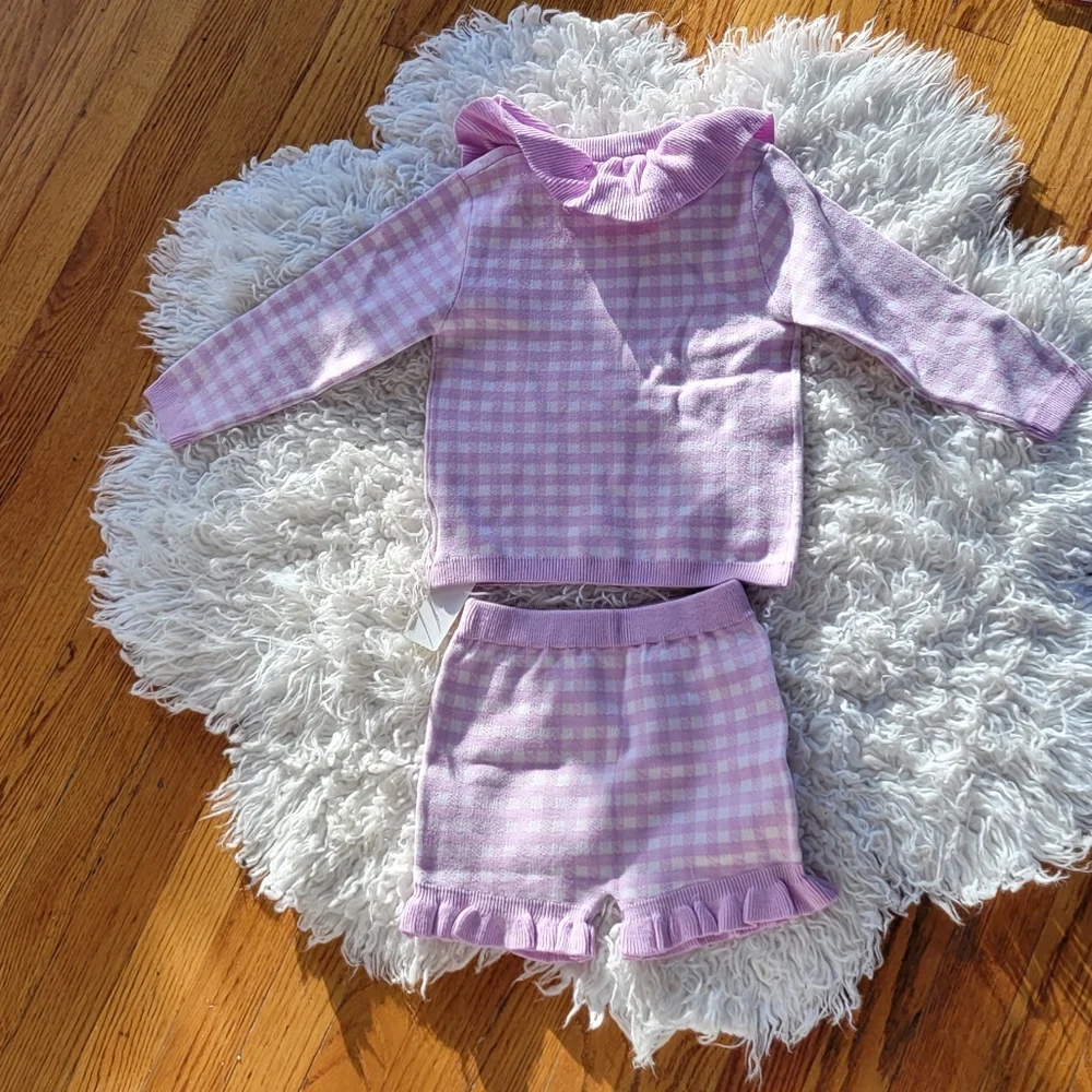 SHEIN Lavender Checkered Kids Pajama Set